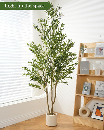 Olive Tree 6FT Fake Tree Faux Plants Indoor with Pot Artificial Tree Nearly Natural Olive Branches and Fruits for Living Room Home Office Decorations