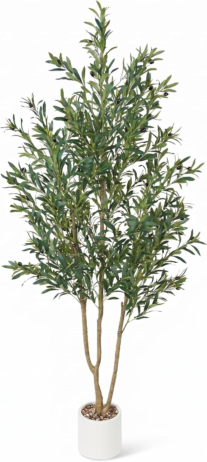 Olive Tree 6FT Fake Tree Faux Plants Indoor with Pot Artificial Tree Nearly Natural Olive Branches and Fruits for Living Room Home Office Decorations