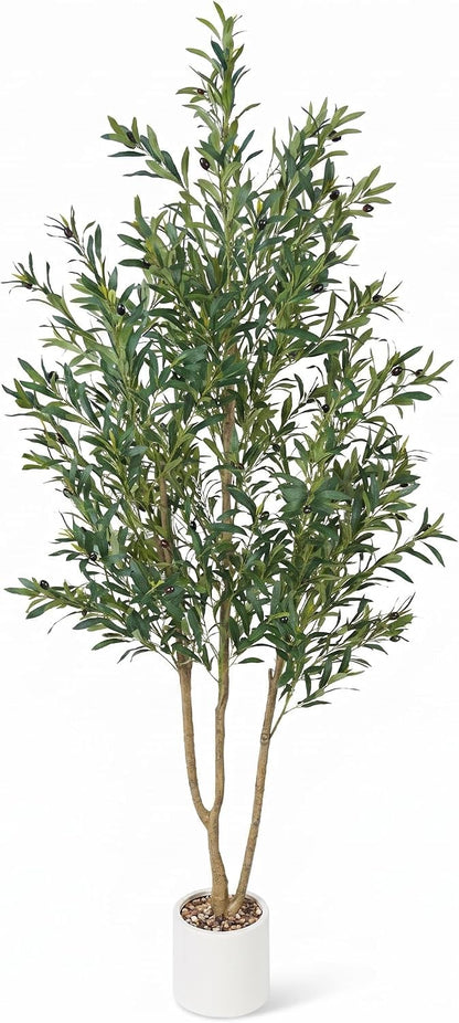 Olive Tree 6FT Fake Tree Faux Plants Indoor with Pot Artificial Tree Nearly Natural Olive Branches and Fruits for Living Room Home Office Decorations