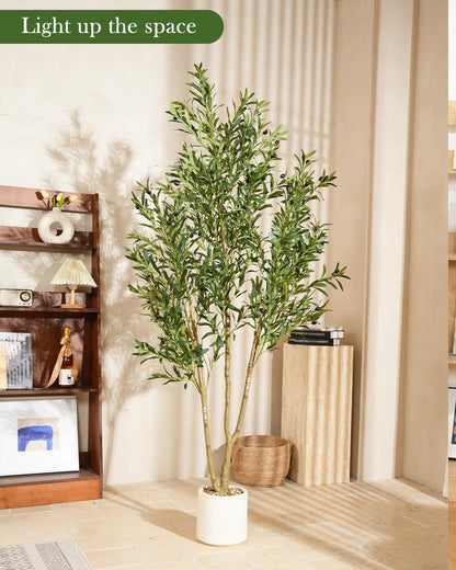 Olive Tree 6FT Fake Tree Faux Plants Indoor with Pot Artificial Tree Nearly Natural Olive Branches and Fruits for Living Room Home Office Decorations