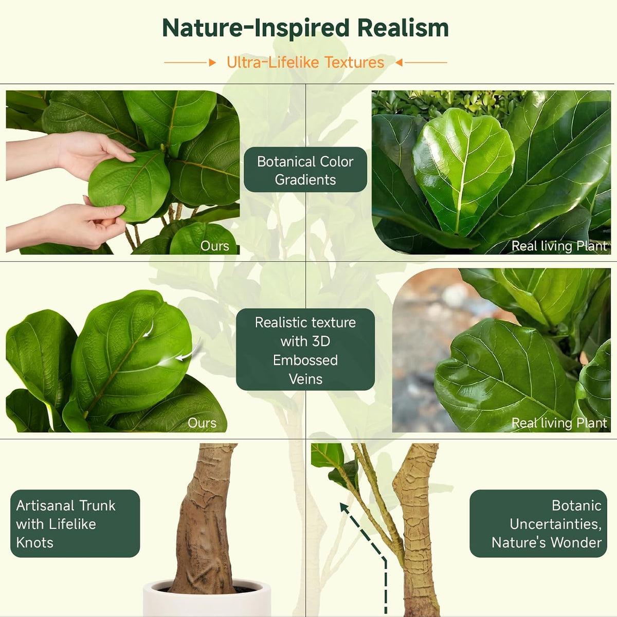 6ft Artificial Fiddle Leaf Fig Tree Tall Large Realistic Fake Ficus Lyrata Plant for Indoor Home Decor Office Living Room Floor Plant Modern Farmhouse Silk Tree 72 Inch Pet Safe Maintenance Free