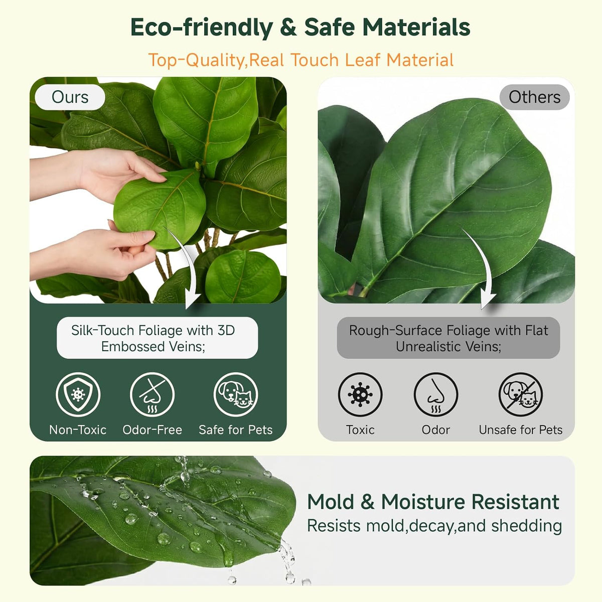 6ft Artificial Fiddle Leaf Fig Tree Tall Large Realistic Fake Ficus Lyrata Plant for Indoor Home Decor Office Living Room Floor Plant Modern Farmhouse Silk Tree 72 Inch Pet Safe Maintenance Free