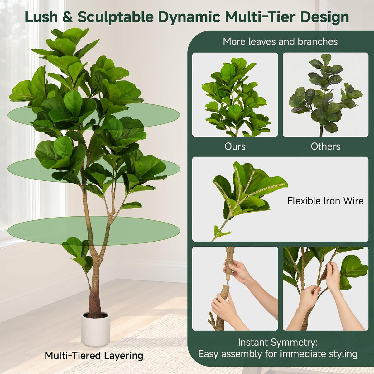 6ft Artificial Fiddle Leaf Fig Tree Tall Large Realistic Fake Ficus Lyrata Plant for Indoor Home Decor Office Living Room Floor Plant Modern Farmhouse Silk Tree 72 Inch Pet Safe Maintenance Free