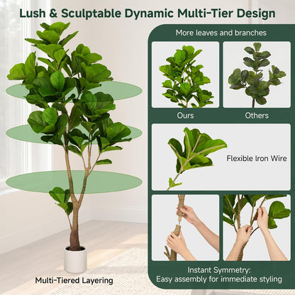 6ft Artificial Fiddle Leaf Fig Tree Tall Large Realistic Fake Ficus Lyrata Plant for Indoor Home Decor Office Living Room Floor Plant Modern Farmhouse Silk Tree 72 Inch Pet Safe Maintenance Free
