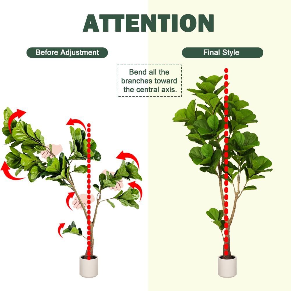 6ft Artificial Fiddle Leaf Fig Tree Tall Large Realistic Fake Ficus Lyrata Plant for Indoor Home Decor Office Living Room Floor Plant Modern Farmhouse Silk Tree 72 Inch Pet Safe Maintenance Free