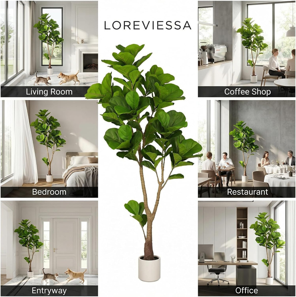 6ft Artificial Fiddle Leaf Fig Tree Tall Large Realistic Fake Ficus Lyrata Plant for Indoor Home Decor Office Living Room Floor Plant Modern Farmhouse Silk Tree 72 Inch Pet Safe Maintenance Free