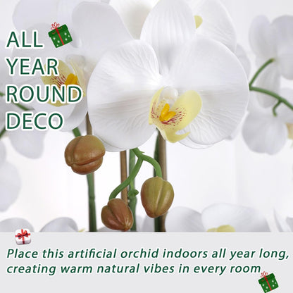 Artificial Orchid Flowers 26 Inch in Pot Look Real Fake White Phalaenopsis Potted Faux Plant for Home Office Indoor Outdoor Decor