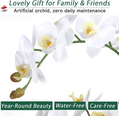 Artificial Orchid Flowers 26 Inch in Pot Look Real Fake White Phalaenopsis Potted Faux Plant for Home Office Indoor Outdoor Decor