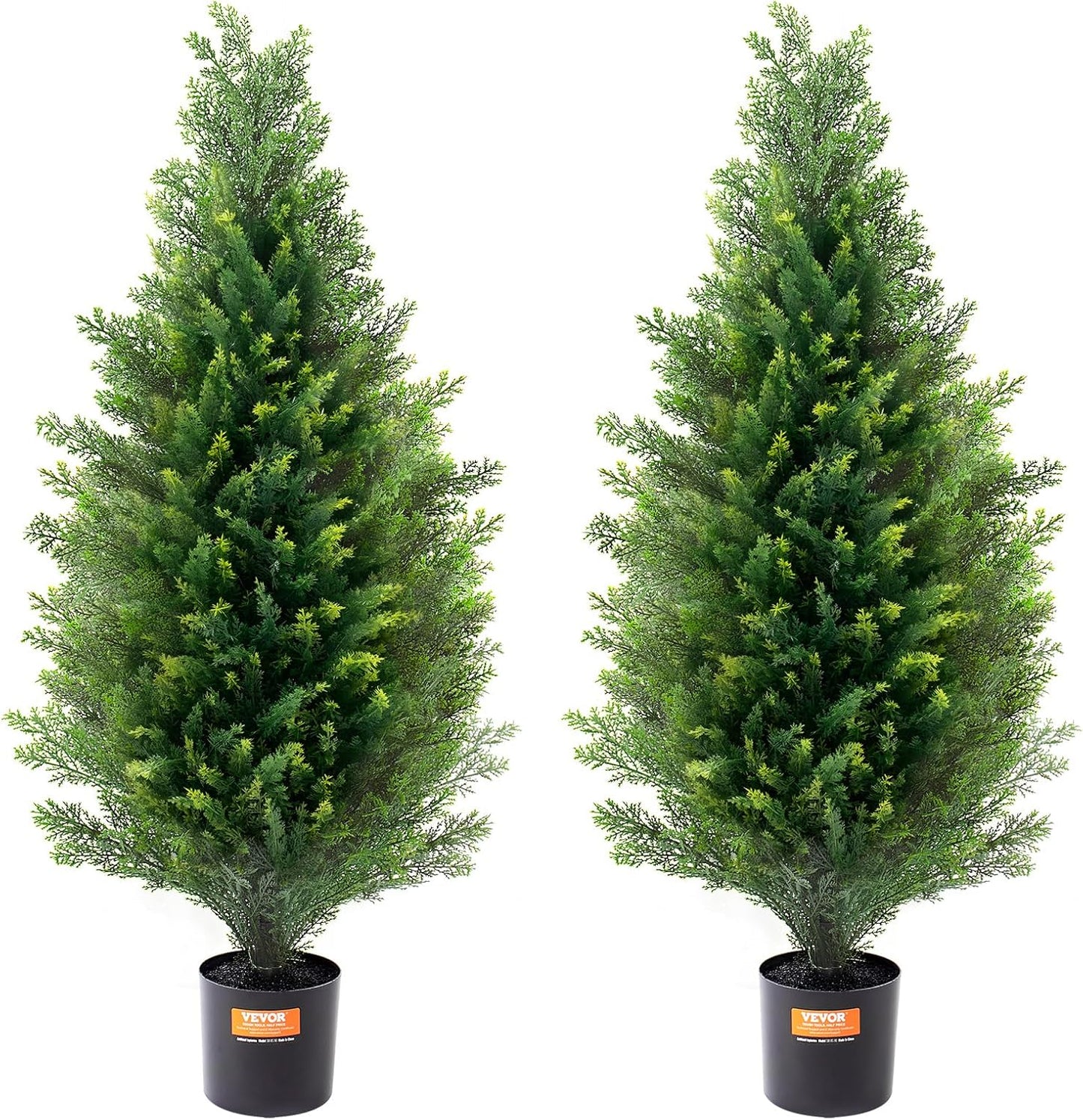 Artificial Cedar Topiary Trees, 48 inch 2 Set Faux Pine Shrubs Plants, Fake Silk Tree Look Real, Easy Assembly for Decor Front Porch Outdoor Patio Garden Balcony Backyard Indoor Office