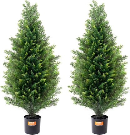 Artificial Cedar Topiary Trees, 48 inch 2 Set Faux Pine Shrubs Plants, Fake Silk Tree Look Real, Easy Assembly for Decor Front Porch Outdoor Patio Garden Balcony Backyard Indoor Office