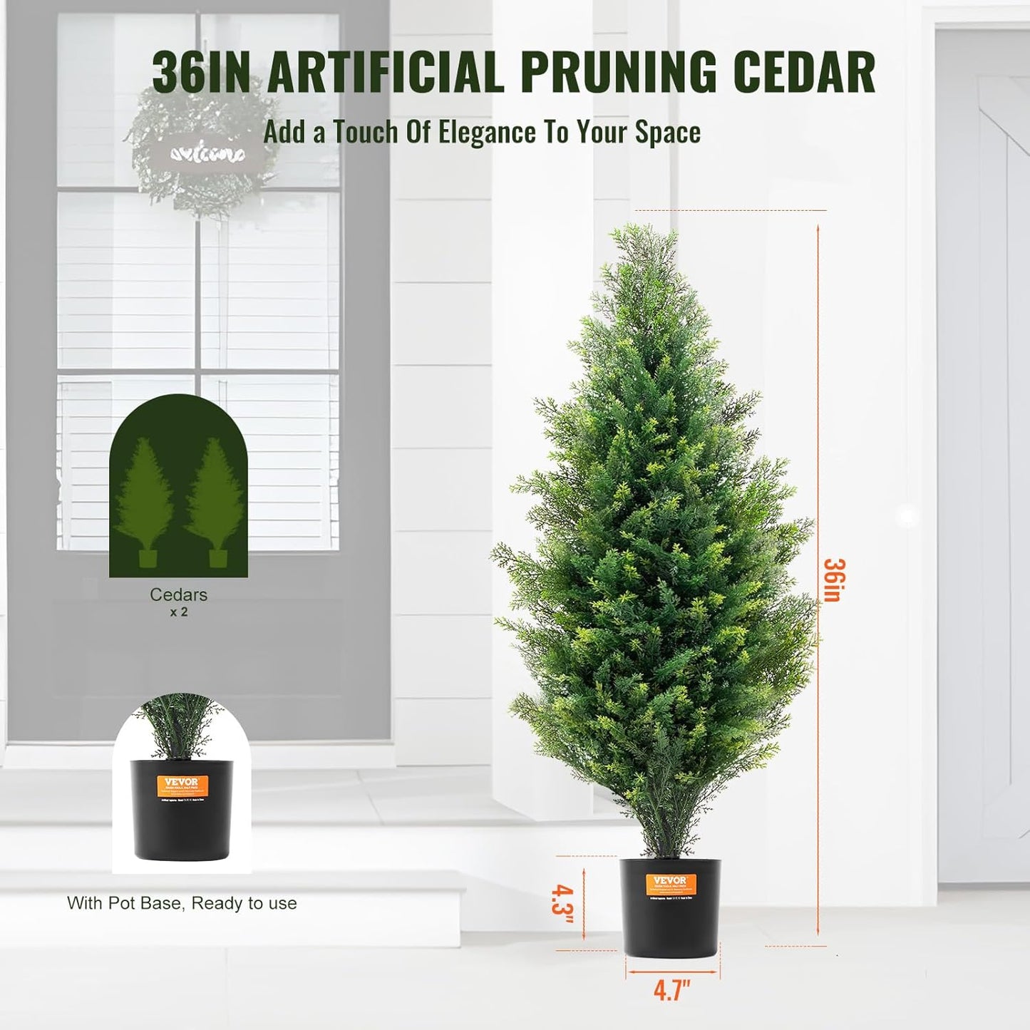Artificial Cedar Topiary Trees, 48 inch 2 Set Faux Pine Shrubs Plants, Fake Silk Tree Look Real, Easy Assembly for Decor Front Porch Outdoor Patio Garden Balcony Backyard Indoor Office