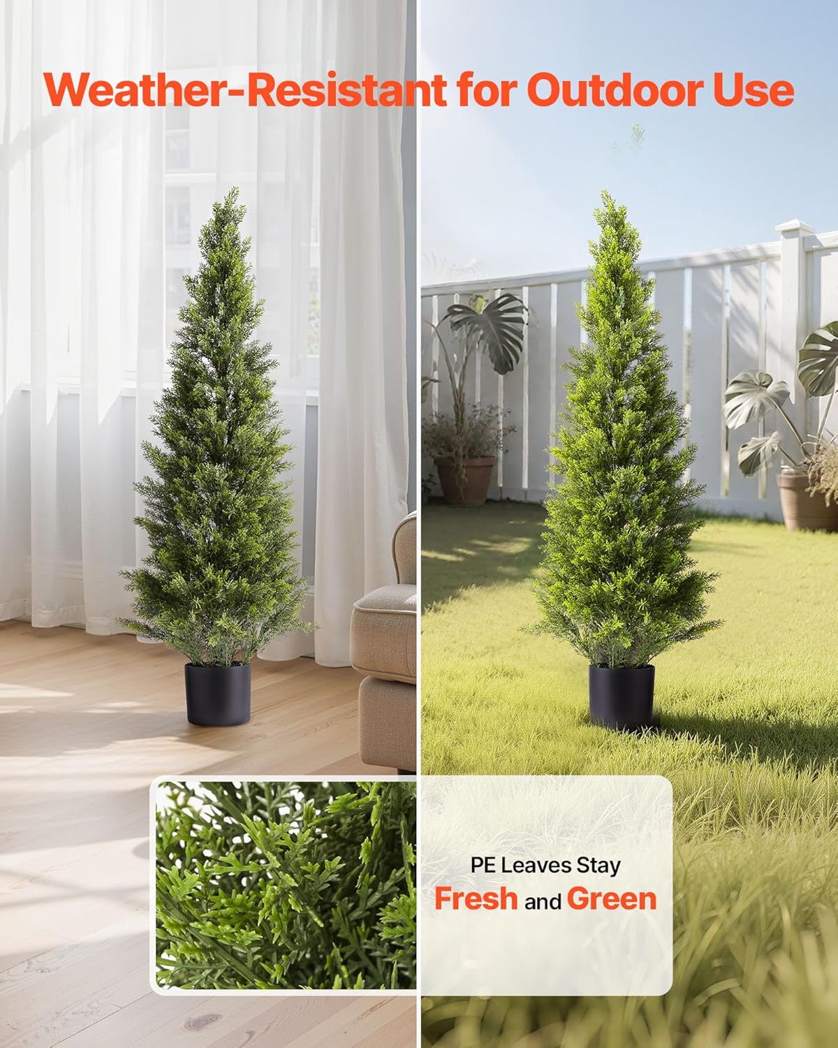 Artificial Cedar Topiary Trees, 48 inch 2 Set Faux Pine Shrubs Plants, Fake Silk Tree Look Real, Easy Assembly for Decor Front Porch Outdoor Patio Garden Balcony Backyard Indoor Office