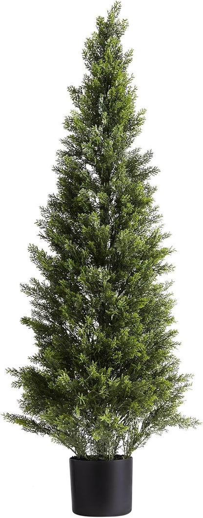 Artificial Cedar Topiary Trees, 48 inch 2 Set Faux Pine Shrubs Plants, Fake Silk Tree Look Real, Easy Assembly for Decor Front Porch Outdoor Patio Garden Balcony Backyard Indoor Office