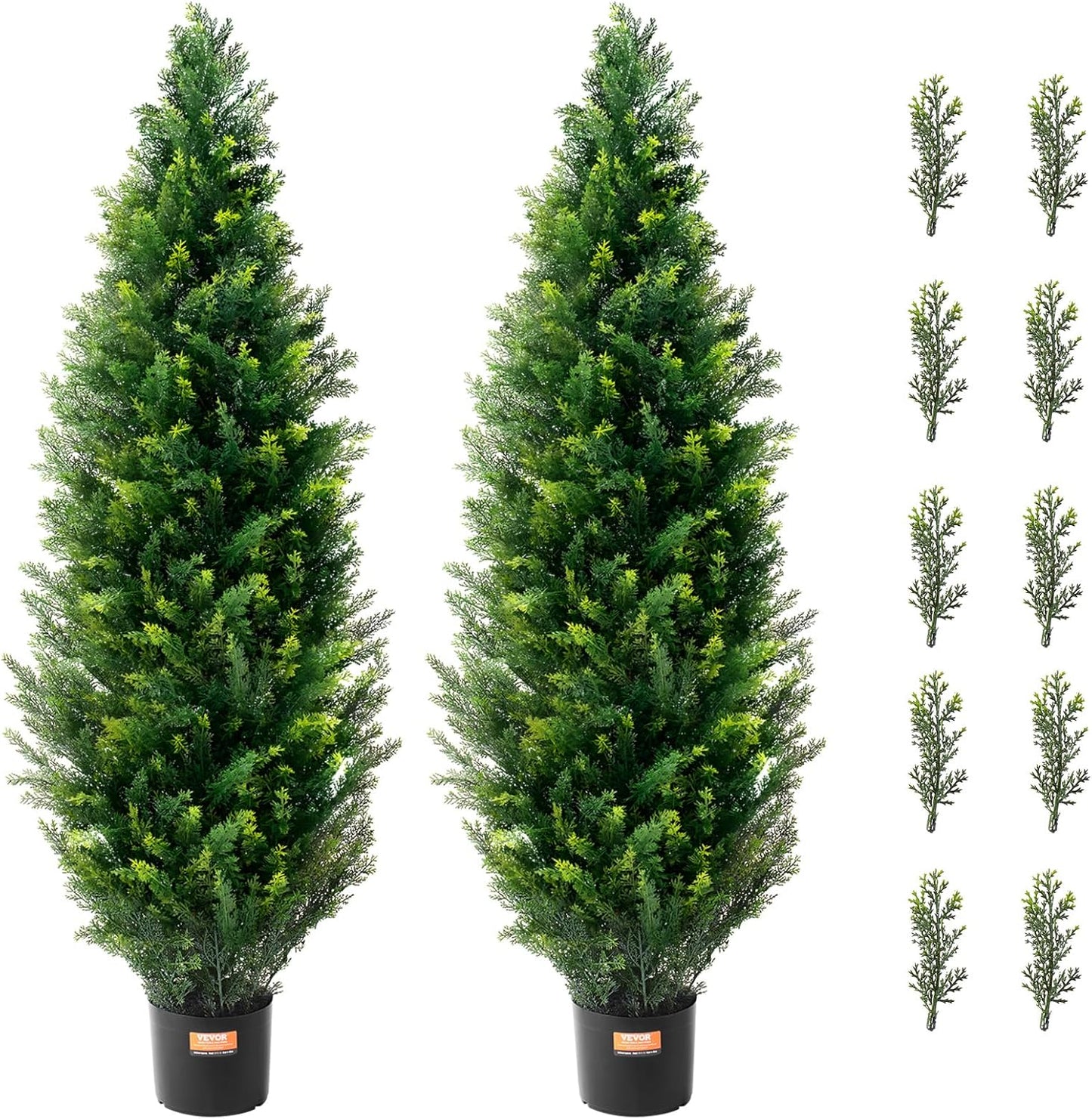 Artificial Cedar Topiary Trees, 48 inch 2 Set Faux Pine Shrubs Plants, Fake Silk Tree Look Real, Easy Assembly for Decor Front Porch Outdoor Patio Garden Balcony Backyard Indoor Office