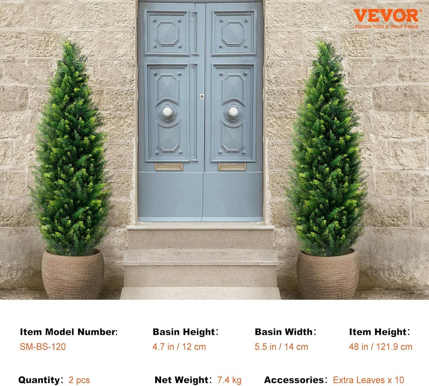 Artificial Cedar Topiary Trees, 48 inch 2 Set Faux Pine Shrubs Plants, Fake Silk Tree Look Real, Easy Assembly for Decor Front Porch Outdoor Patio Garden Balcony Backyard Indoor Office