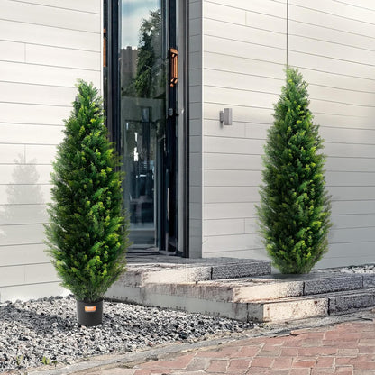 Artificial Cedar Topiary Trees, 48 inch 2 Set Faux Pine Shrubs Plants, Fake Silk Tree Look Real, Easy Assembly for Decor Front Porch Outdoor Patio Garden Balcony Backyard Indoor Office