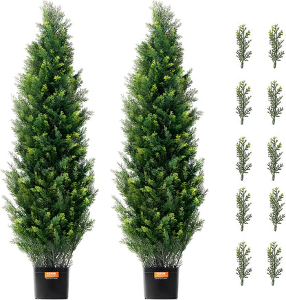 Artificial Cedar Topiary Trees, 48 inch 2 Set Faux Pine Shrubs Plants, Fake Silk Tree Look Real, Easy Assembly for Decor Front Porch Outdoor Patio Garden Balcony Backyard Indoor Office