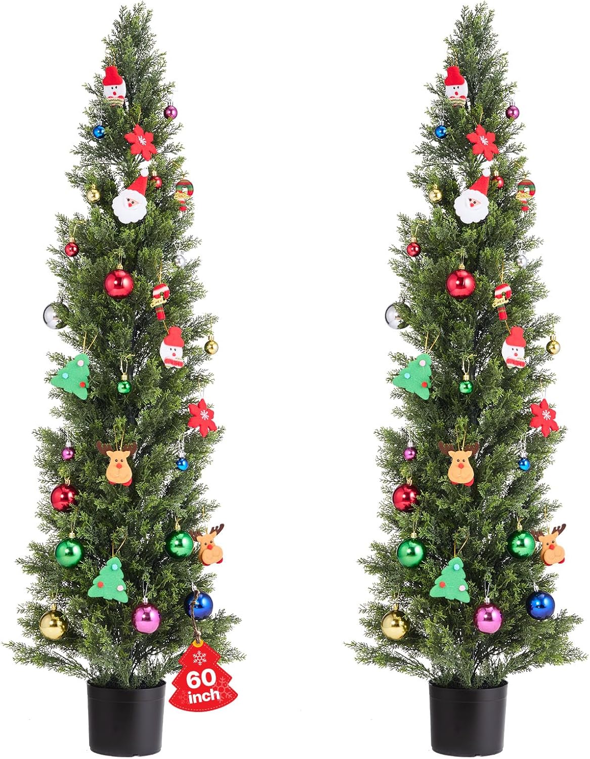 Artificial Cedar Topiary Trees, 48 inch 2 Set Faux Pine Shrubs Plants, Fake Silk Tree Look Real, Easy Assembly for Decor Front Porch Outdoor Patio Garden Balcony Backyard Indoor Office