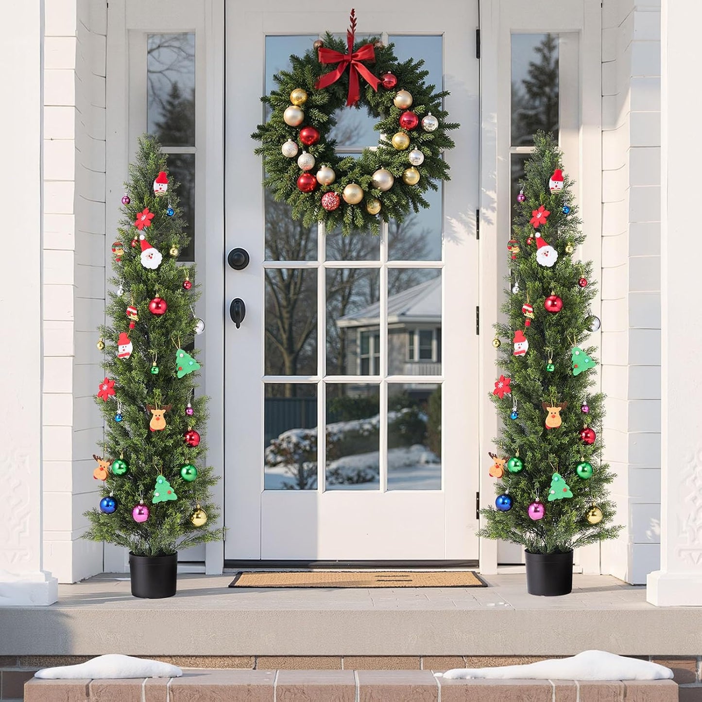 Artificial Cedar Topiary Trees, 48 inch 2 Set Faux Pine Shrubs Plants, Fake Silk Tree Look Real, Easy Assembly for Decor Front Porch Outdoor Patio Garden Balcony Backyard Indoor Office