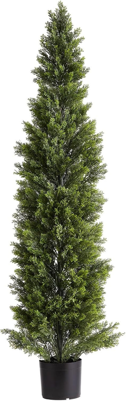 Artificial Cedar Topiary Trees, 48 inch 2 Set Faux Pine Shrubs Plants, Fake Silk Tree Look Real, Easy Assembly for Decor Front Porch Outdoor Patio Garden Balcony Backyard Indoor Office