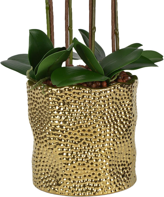 W&W Artificial Orchid Plants & Flowers Arrangement in Ceramic Pot, Fake Faux White Orchid with Gold Vase,Extral Large 26 inches