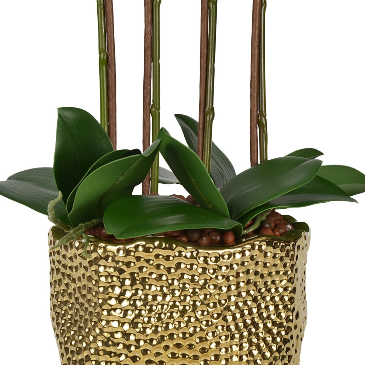 W&W Artificial Orchid Plants & Flowers Arrangement in Ceramic Pot, Fake Faux White Orchid with Gold Vase,Extral Large 26 inches
