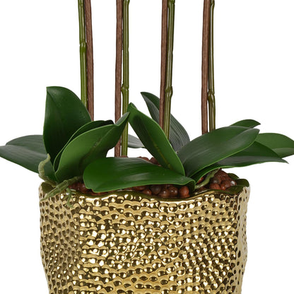 W&W Artificial Orchid Plants & Flowers Arrangement in Ceramic Pot, Fake Faux White Orchid with Gold Vase,Extral Large 26 inches