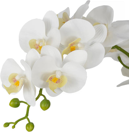 W&W Artificial Orchid Plants & Flowers Arrangement in Ceramic Pot, Fake Faux White Orchid with Gold Vase,Extral Large 26 inches