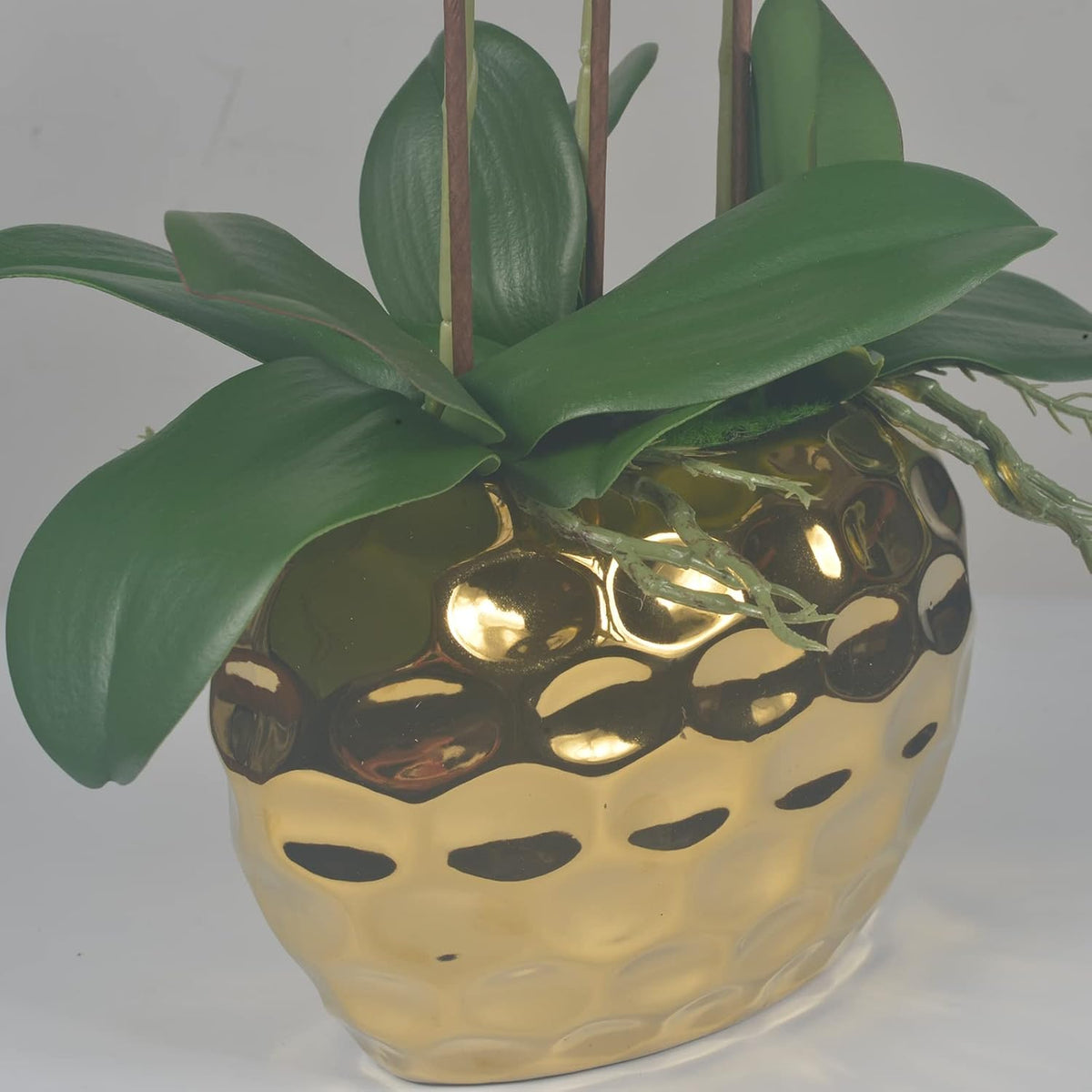 W&W Artificial Orchid Plants & Flowers Arrangement in Ceramic Pot, Fake Faux White Orchid with Gold Vase,Extral Large 26 inches