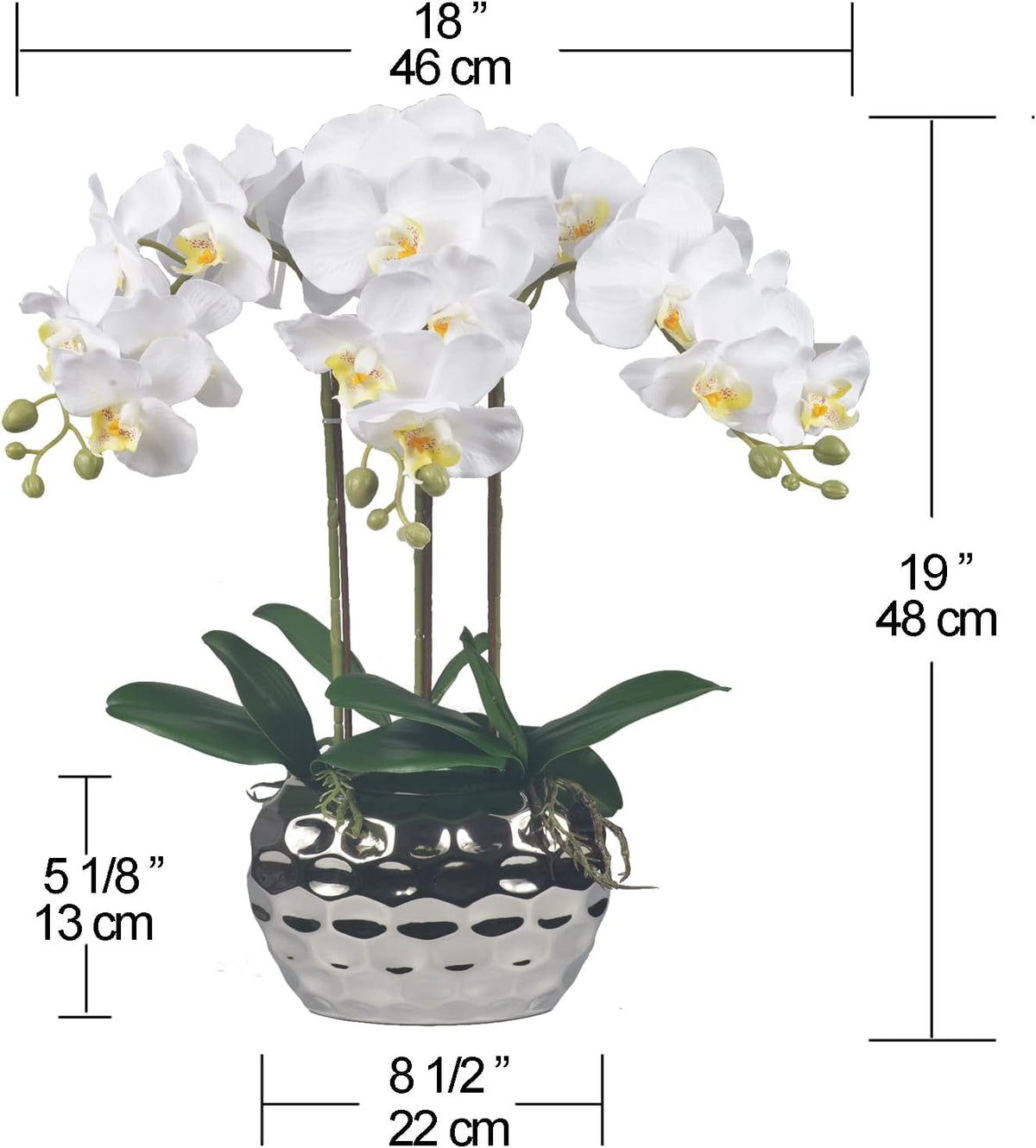 W&W Artificial Orchid Plants & Flowers Arrangement in Ceramic Pot, Fake Faux White Orchid with Gold Vase,Extral Large 26 inches