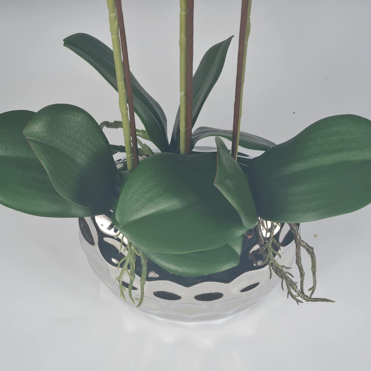 W&W Artificial Orchid Plants & Flowers Arrangement in Ceramic Pot, Fake Faux White Orchid with Gold Vase,Extral Large 26 inches