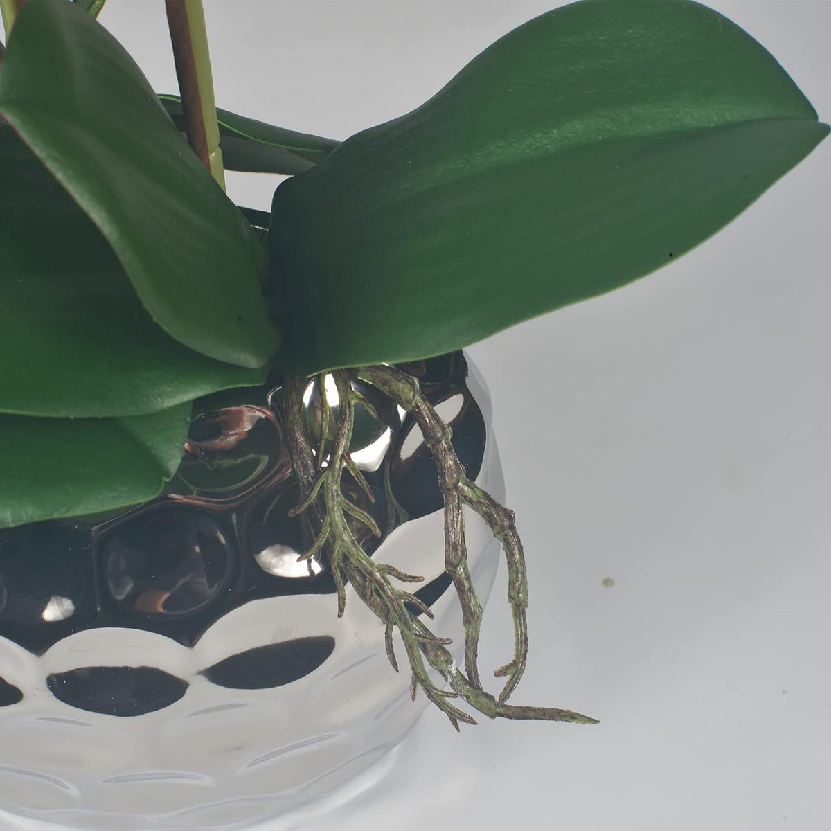 W&W Artificial Orchid Plants & Flowers Arrangement in Ceramic Pot, Fake Faux White Orchid with Gold Vase,Extral Large 26 inches