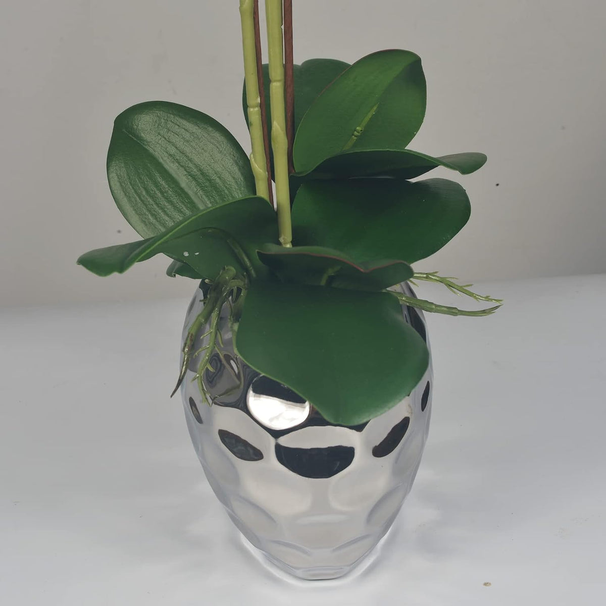 W&W Artificial Orchid Plants & Flowers Arrangement in Ceramic Pot, Fake Faux White Orchid with Gold Vase,Extral Large 26 inches
