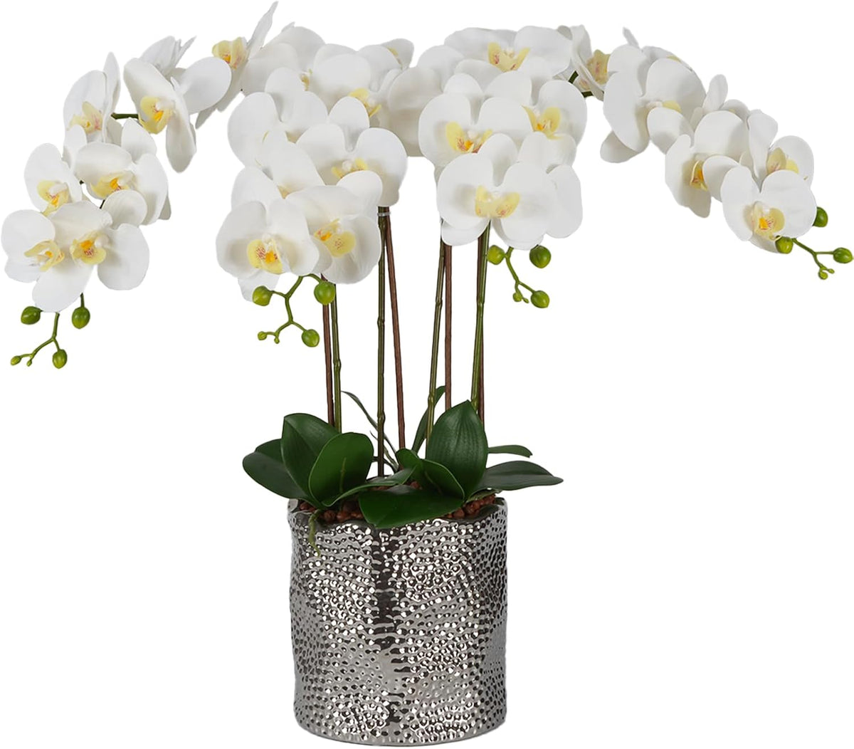 W&W Artificial Orchid Plants & Flowers Arrangement in Ceramic Pot, Fake Faux White Orchid with Gold Vase,Extral Large 26 inches
