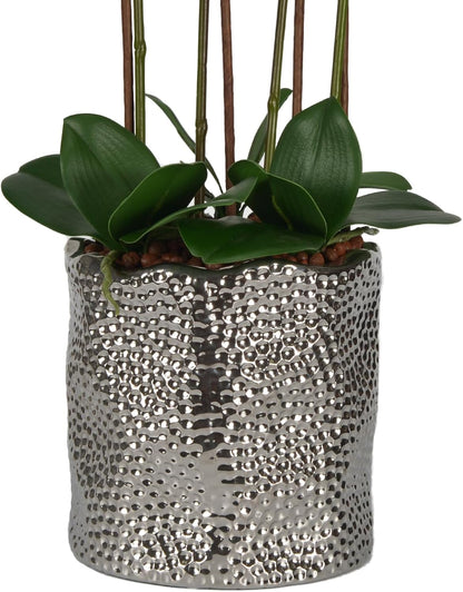 W&W Artificial Orchid Plants & Flowers Arrangement in Ceramic Pot, Fake Faux White Orchid with Gold Vase,Extral Large 26 inches