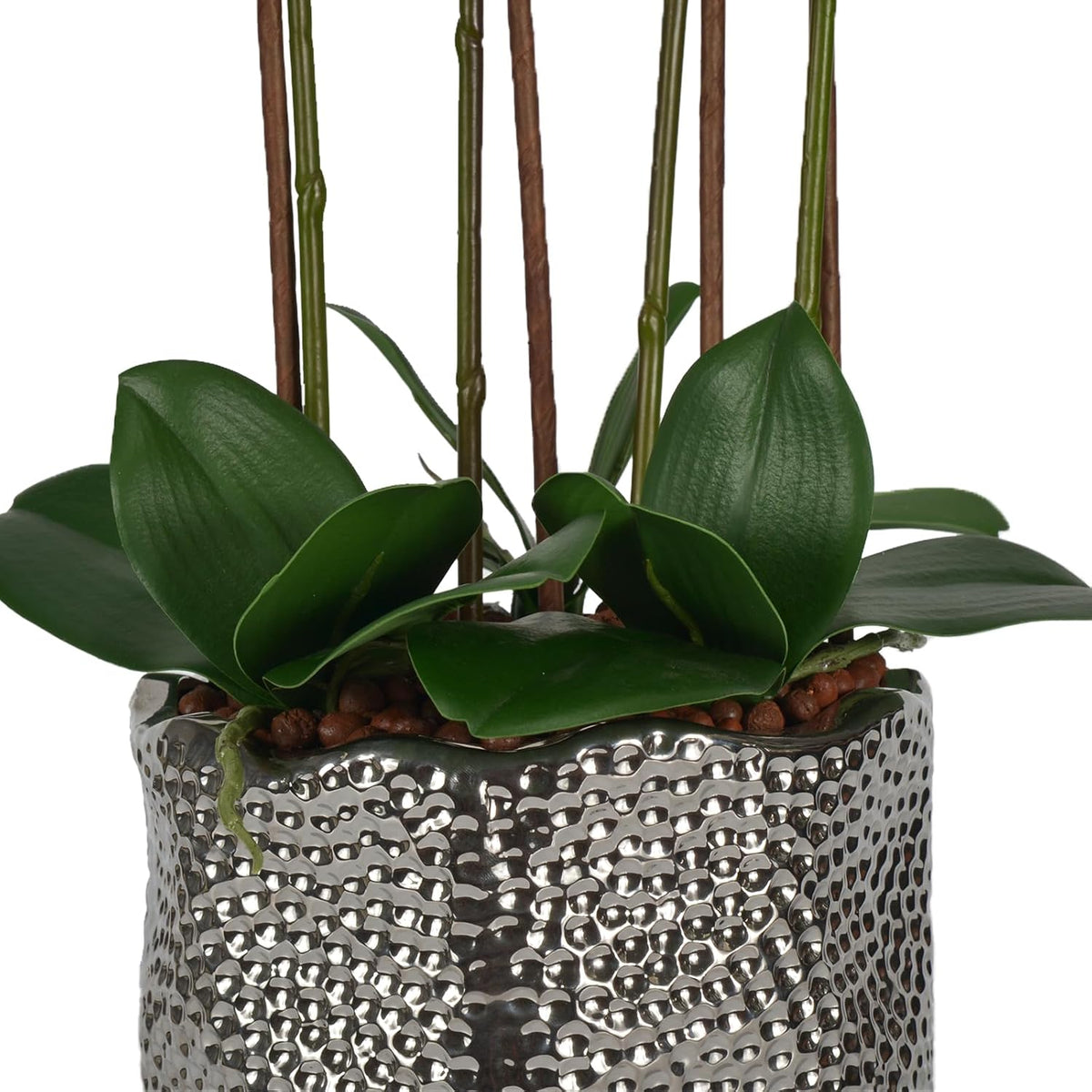 W&W Artificial Orchid Plants & Flowers Arrangement in Ceramic Pot, Fake Faux White Orchid with Gold Vase,Extral Large 26 inches