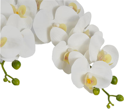 W&W Artificial Orchid Plants & Flowers Arrangement in Ceramic Pot, Fake Faux White Orchid with Gold Vase,Extral Large 26 inches