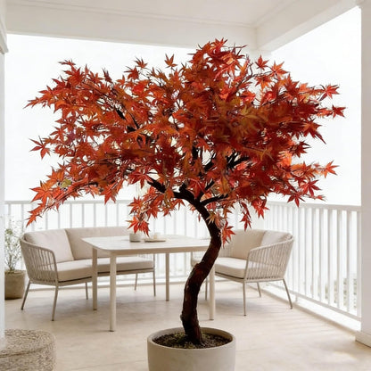 Large Japanese Red Maple Faux Tree, Artificial Maple Trees for Indoor and Outdoor - High Faux Silk Plant Scenery Landscape Trees for Home Office Decor (5FT)
