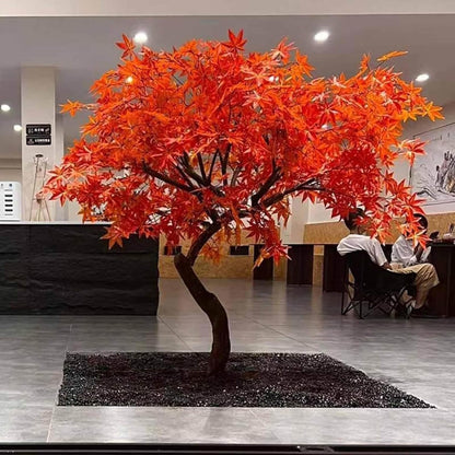 Large Japanese Red Maple Faux Tree, Artificial Maple Trees for Indoor and Outdoor - High Faux Silk Plant Scenery Landscape Trees for Home Office Decor (5FT)