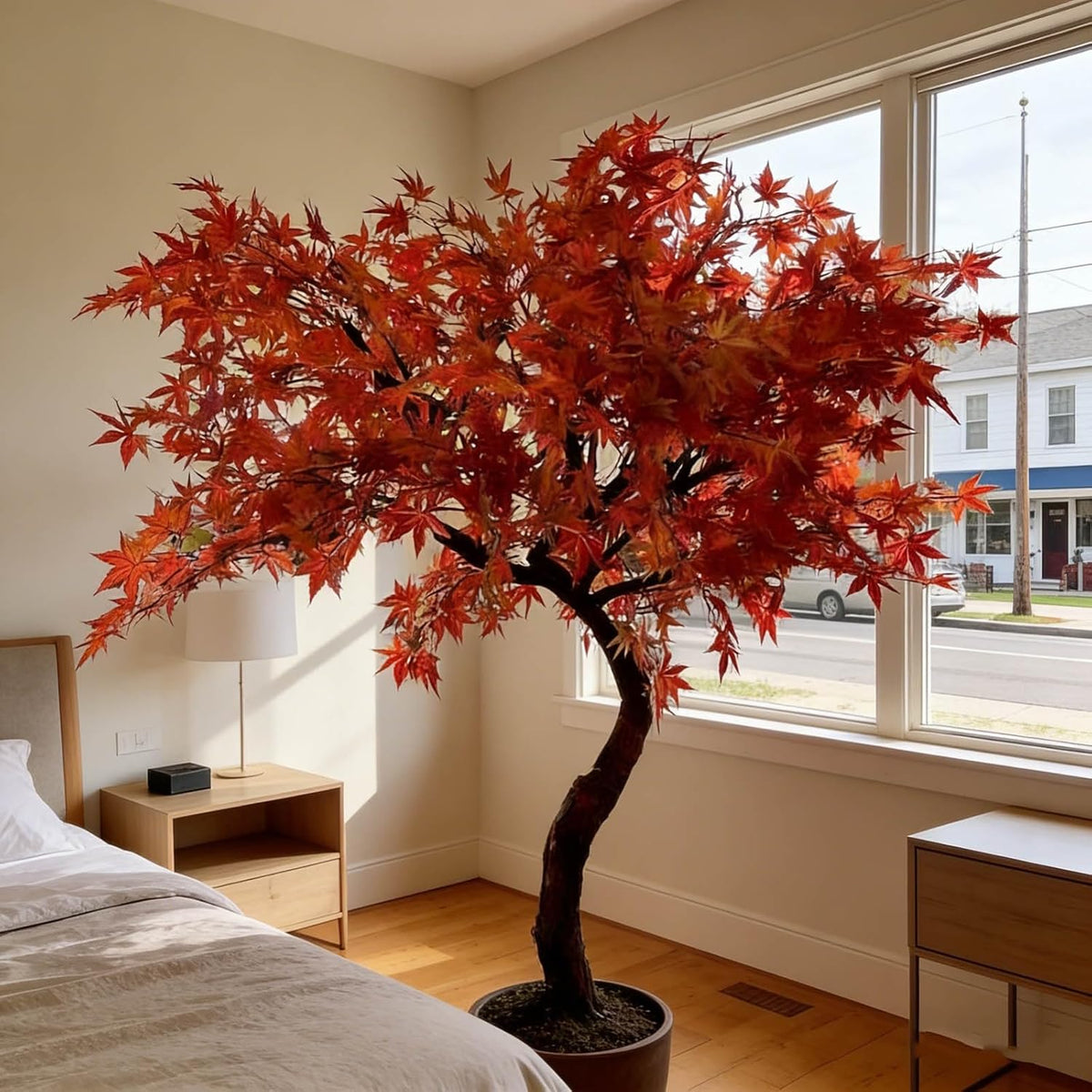 Large Japanese Red Maple Faux Tree, Artificial Maple Trees for Indoor and Outdoor - High Faux Silk Plant Scenery Landscape Trees for Home Office Decor (5FT)