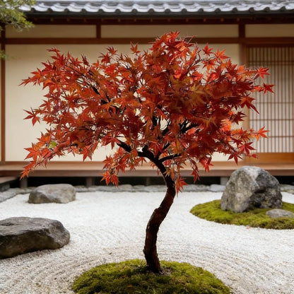 Large Japanese Red Maple Faux Tree, Artificial Maple Trees for Indoor and Outdoor - High Faux Silk Plant Scenery Landscape Trees for Home Office Decor (5FT)