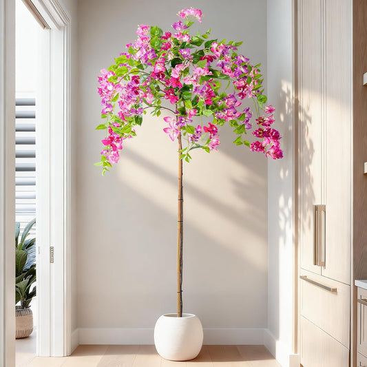 Artificial Bougainvillea Tree, 8FT UV Resistant Fake Bougainvillea Plant in Pot for Outdoor/Indoors, Realistic Faux Flowering Tree for Patio, Garden, Porch, Home Decor