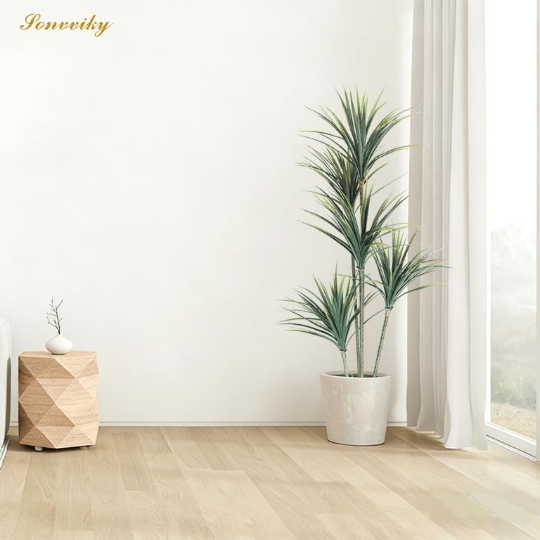 Dracaena Artificial Plant (Dragon Tree) - 5FT Artificial Plants Indoor with Realistic Resin Trunk and Lifelike Leaves - Artificial Trees for Home Decor Indoor, Faux Dracaena Marginata