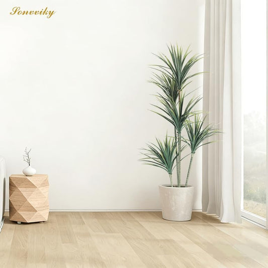 Dracaena Artificial Plant (Dragon Tree) - 5FT Artificial Plants Indoor with Realistic Resin Trunk and Lifelike Leaves - Artificial Trees for Home Decor Indoor, Faux Dracaena Marginata