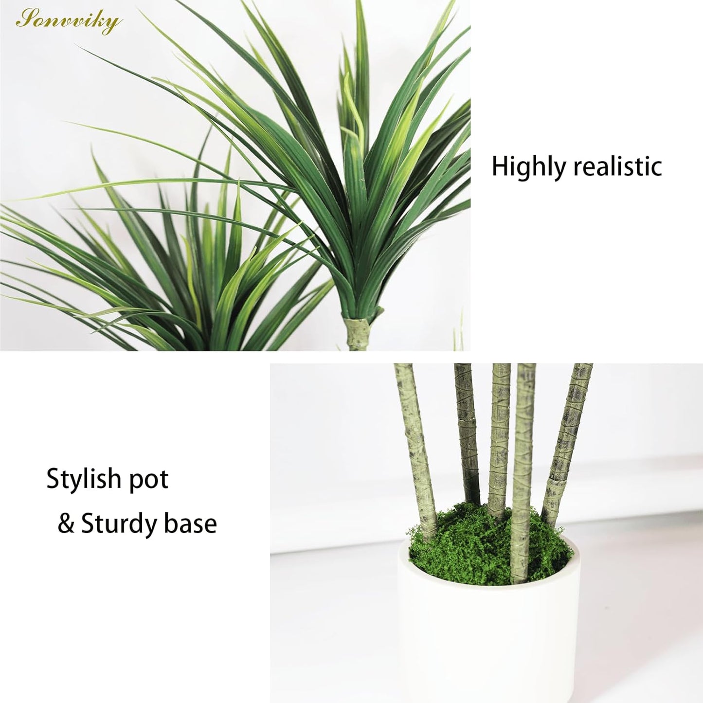 Dracaena Artificial Plant (Dragon Tree) - 5FT Artificial Plants Indoor with Realistic Resin Trunk and Lifelike Leaves - Artificial Trees for Home Decor Indoor, Faux Dracaena Marginata