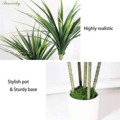 Dracaena Artificial Plant (Dragon Tree) - 5FT Artificial Plants Indoor with Realistic Resin Trunk and Lifelike Leaves - Artificial Trees for Home Decor Indoor, Faux Dracaena Marginata
