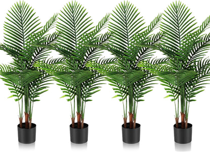 4 Pack Artificial Palm Trees 3Ft, Fake Plants Fake Trees Artificial Areca Palm Plants for Outdoor Indoor Faux Tree in Pot for Pool Home Decor Office Housewarming Gift Modern Decoration
