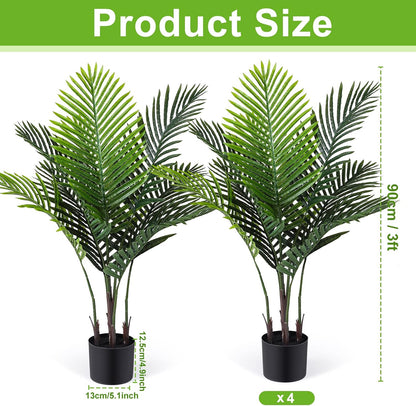 4 Pack Artificial Palm Trees 3Ft, Fake Plants Fake Trees Artificial Areca Palm Plants for Outdoor Indoor Faux Tree in Pot for Pool Home Decor Office Housewarming Gift Modern Decoration