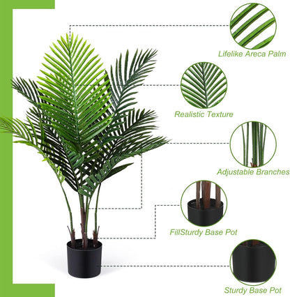 4 Pack Artificial Palm Trees 3Ft, Fake Plants Fake Trees Artificial Areca Palm Plants for Outdoor Indoor Faux Tree in Pot for Pool Home Decor Office Housewarming Gift Modern Decoration