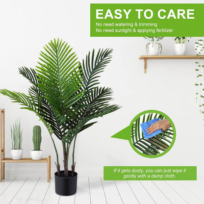 4 Pack Artificial Palm Trees 3Ft, Fake Plants Fake Trees Artificial Areca Palm Plants for Outdoor Indoor Faux Tree in Pot for Pool Home Decor Office Housewarming Gift Modern Decoration